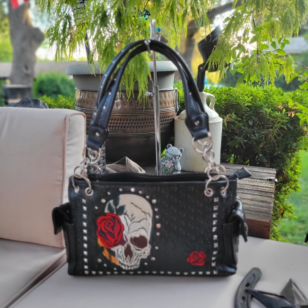 Skull w/ Rose & Rhinestones Handbag